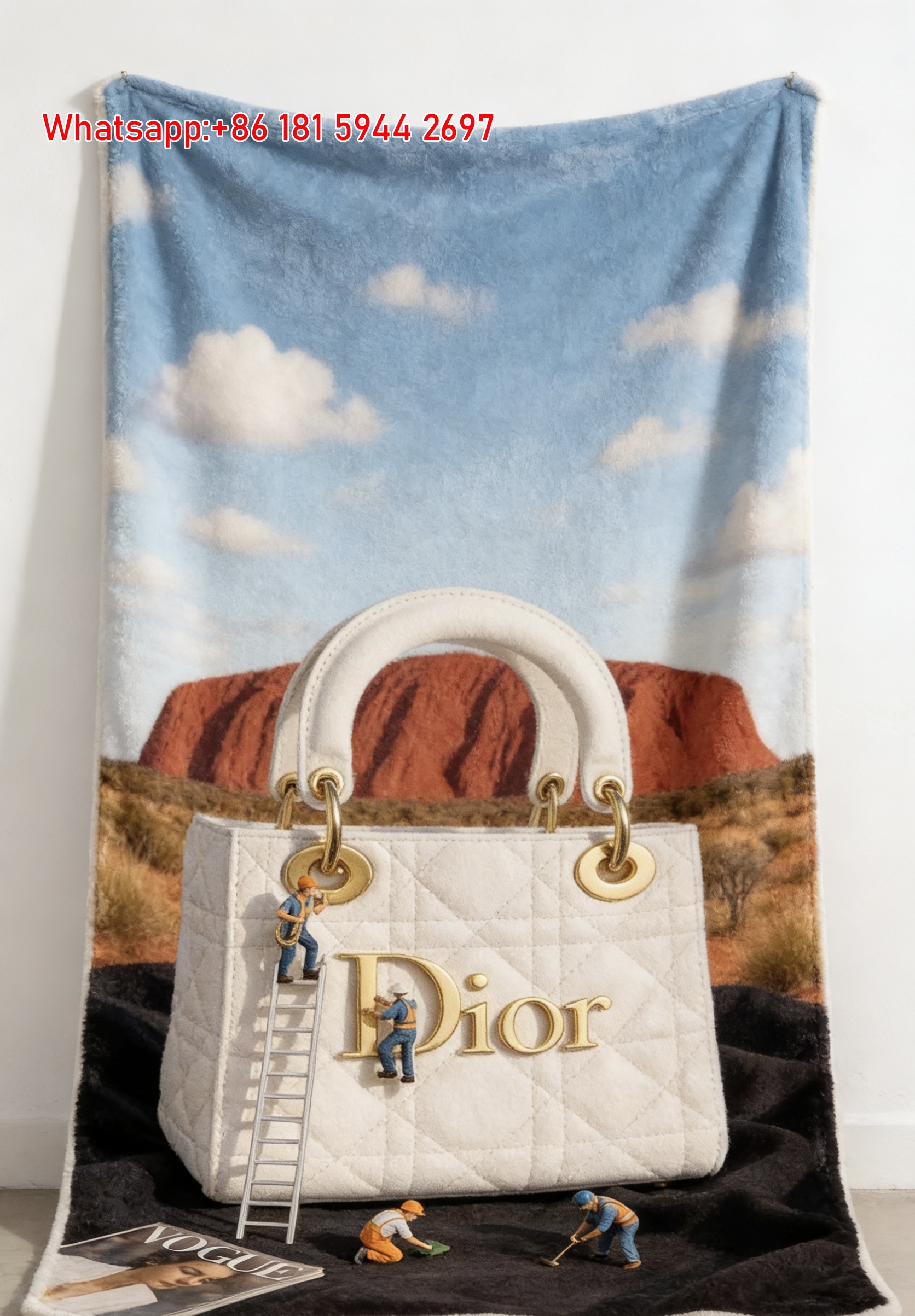 Dior Bag Mini Worker Themed Flannel Sofa Throw Blanket D278